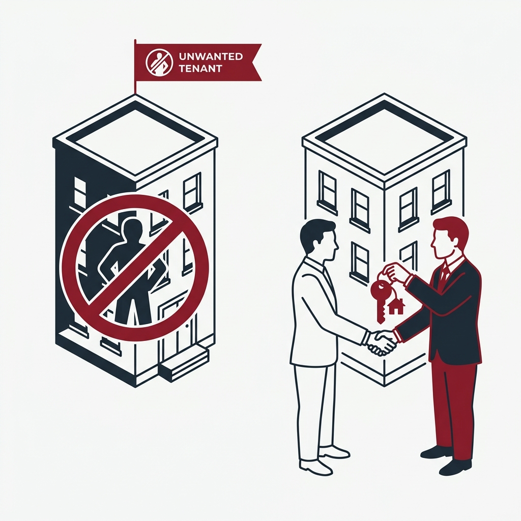 Grafika: Sprzedaż mieszkania z trudnym lokatorem wymiana kluczy